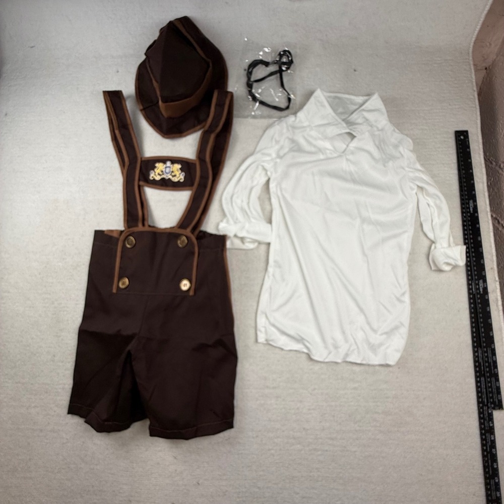Boys Lederhosen Costume Set Brown White Oktoberfest Bavarian Halloween Size M